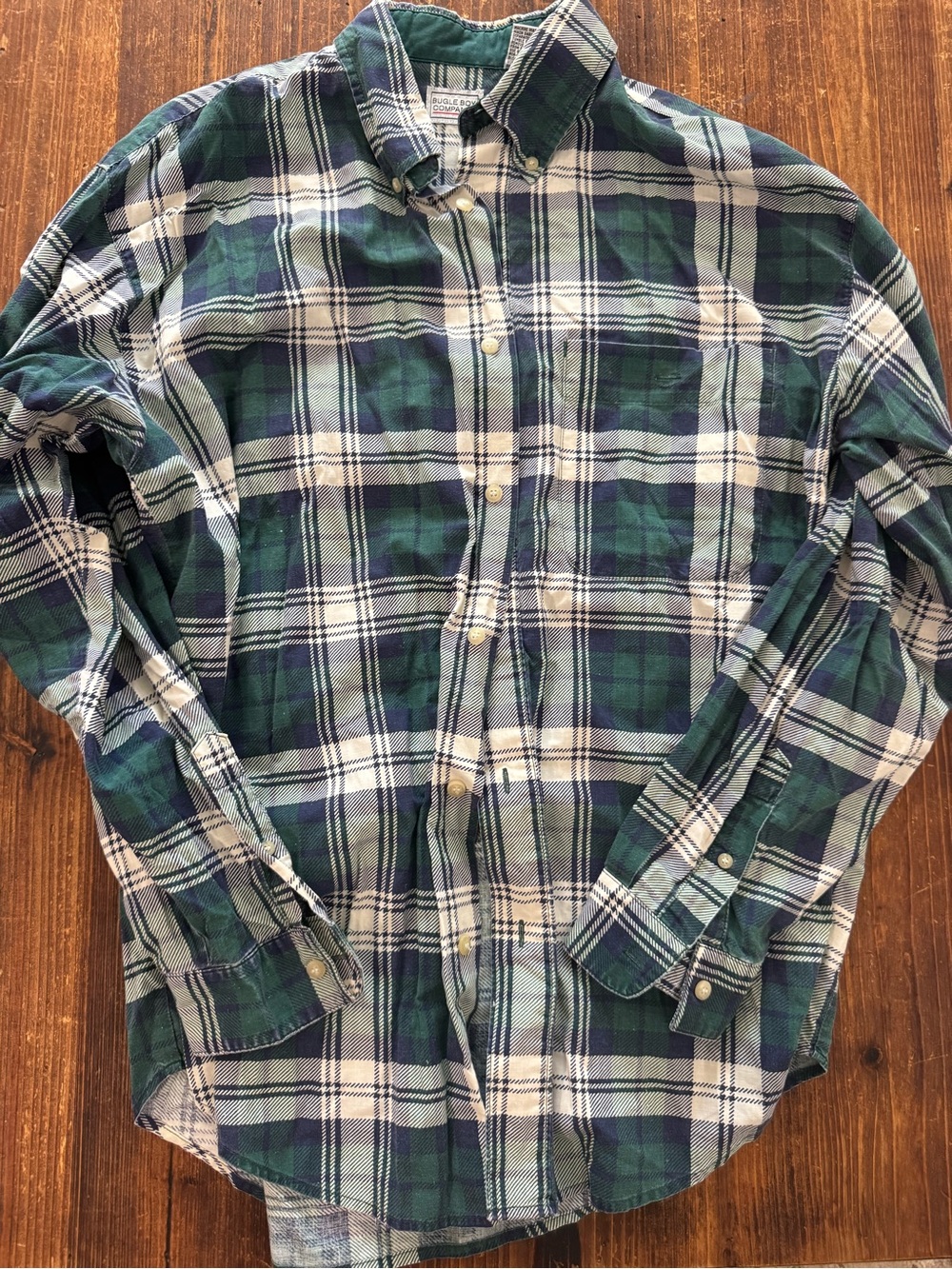 Bugle Boy Green and White Plaid Button-Down Shirt